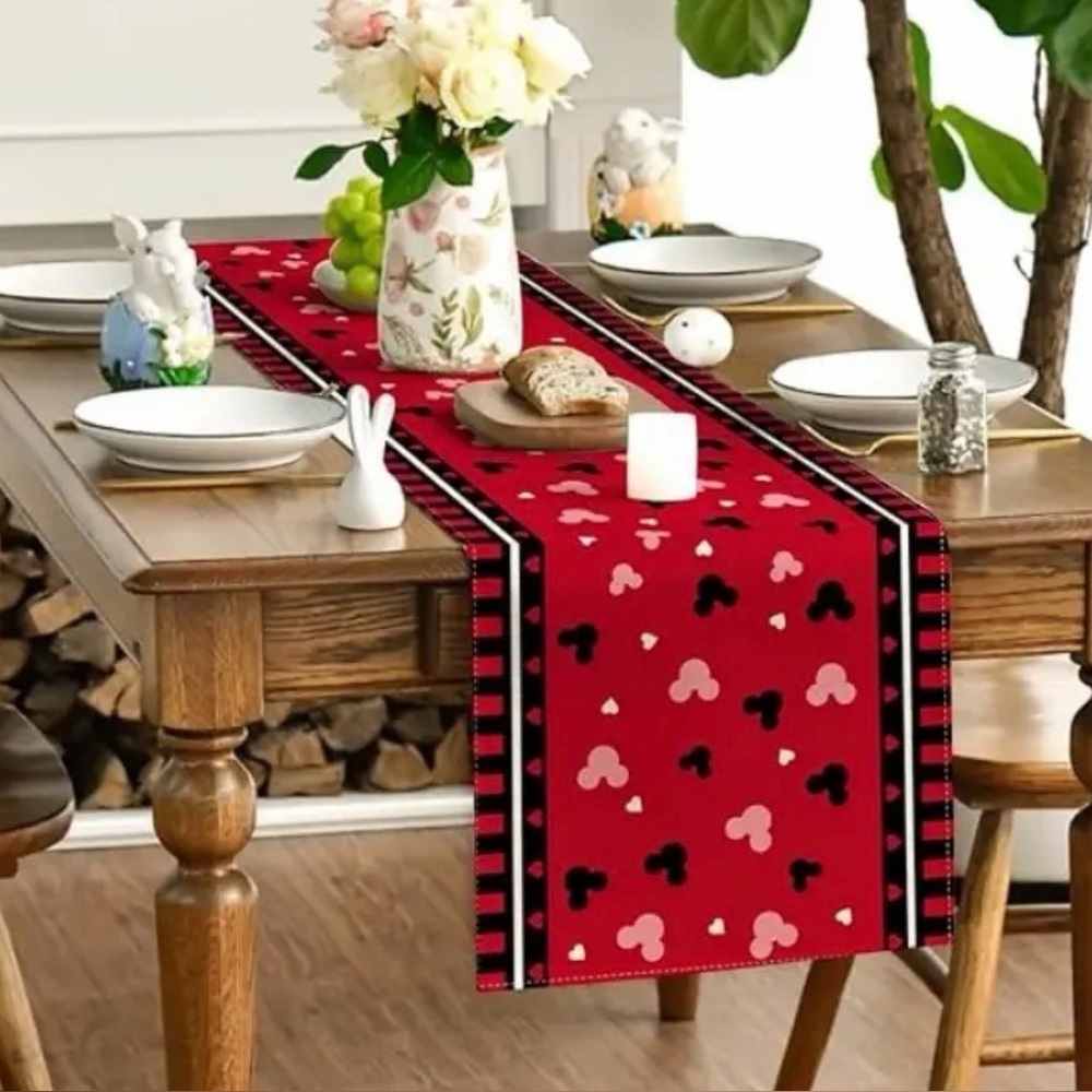 13x36 Table Runner Disney Hidden Mickey Mouse Valentines Day Fabric Mantel Scarf